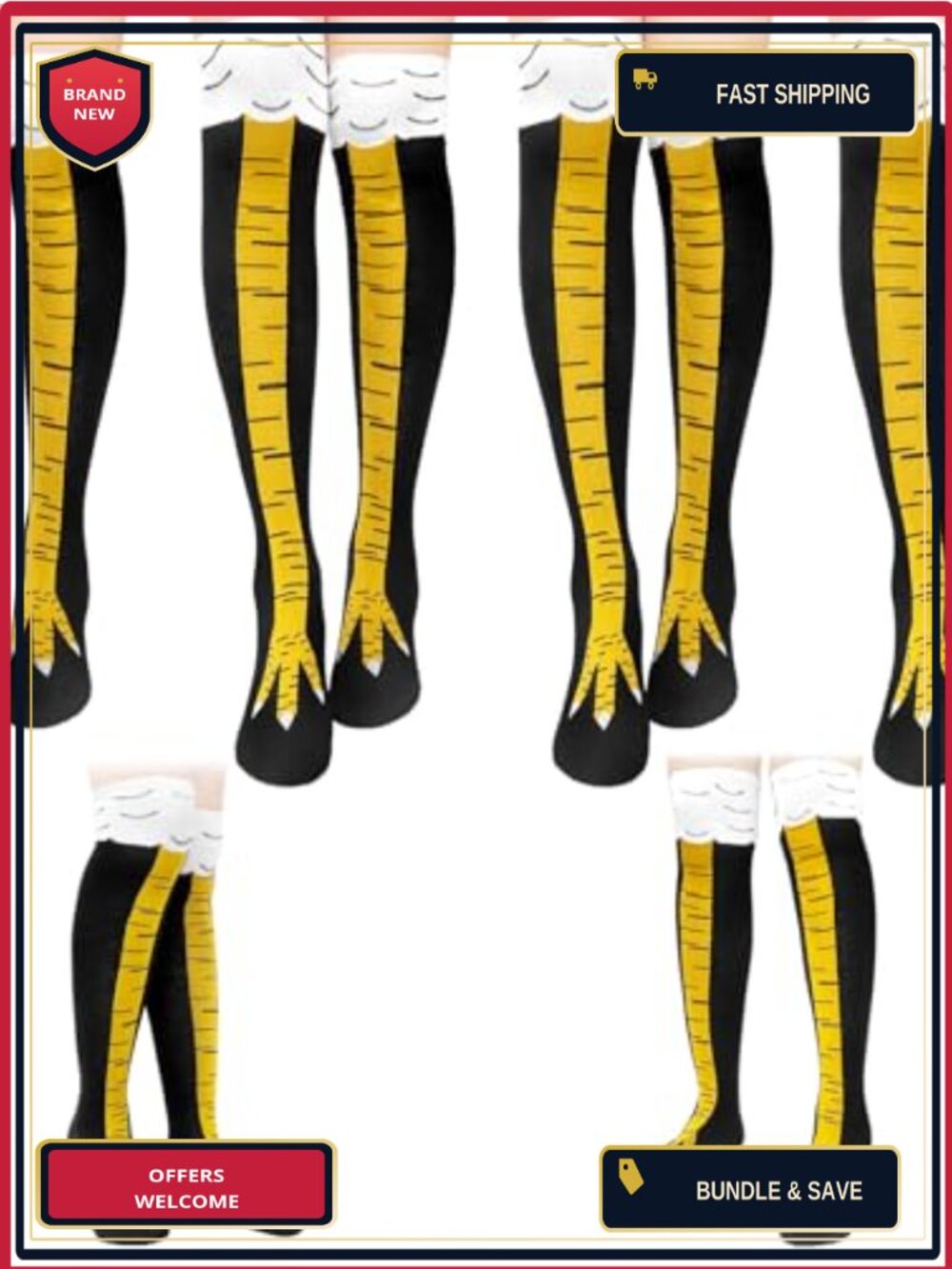 4 Pair Chicken Legs Over The Knee Socks Novelty Funny 100% Polyester